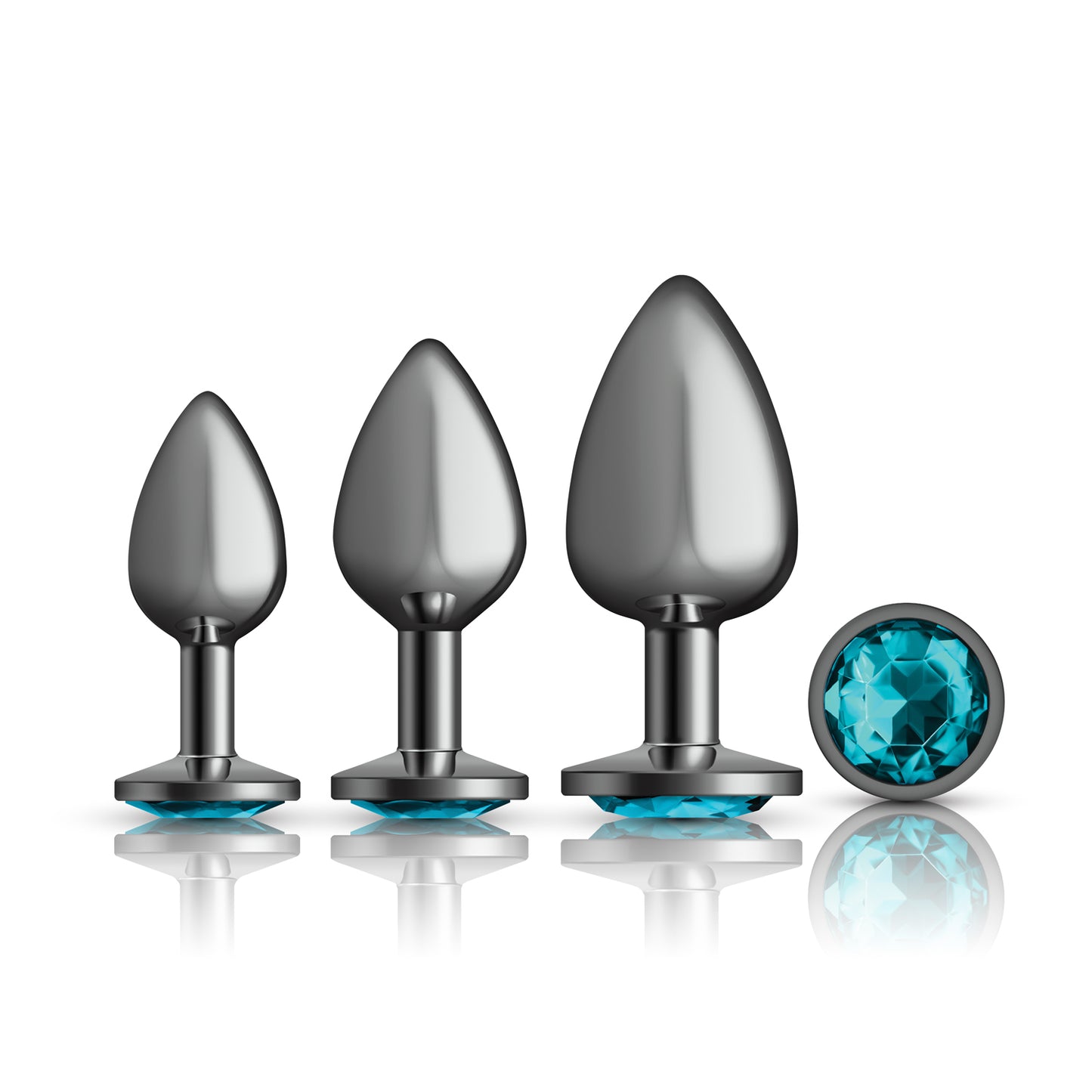 Cheeky Charms - Metal Butt Plug Gunmetal - Round - Teal - Anal Trainer Kit