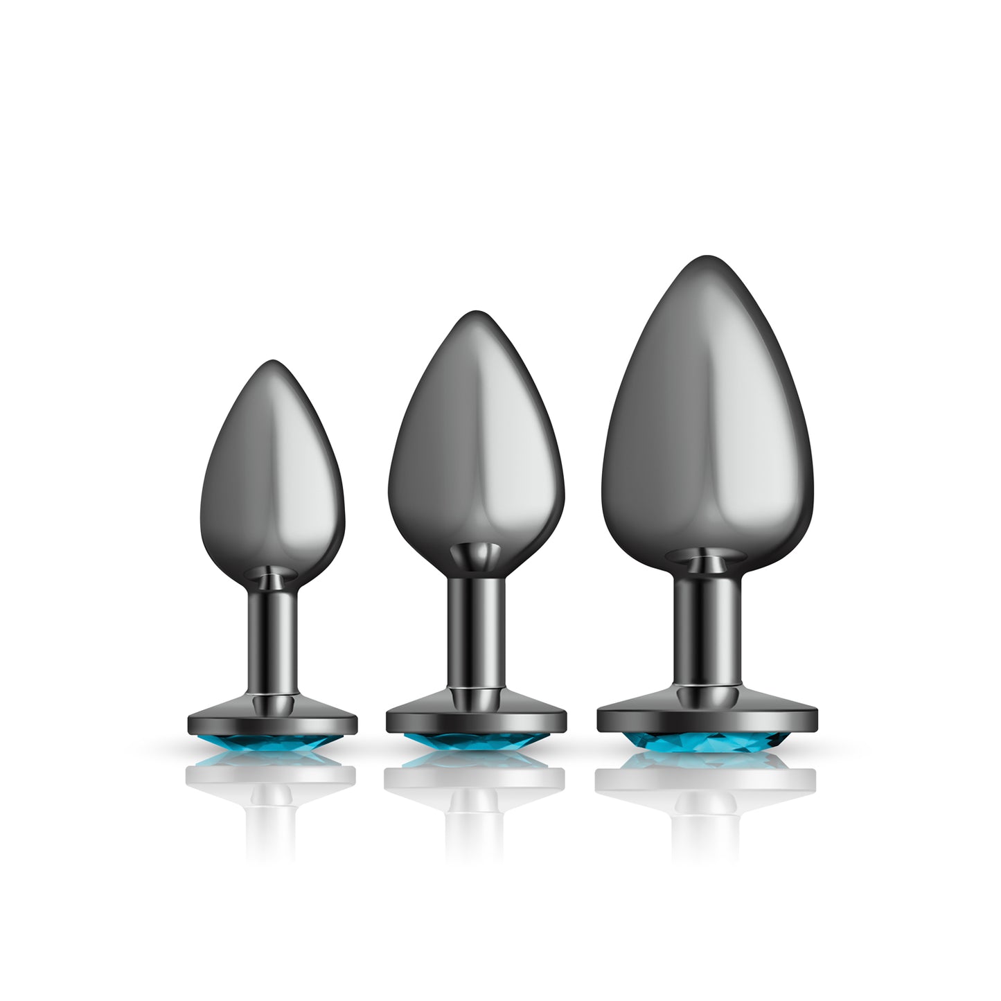 Cheeky Charms - Metal Butt Plug Gunmetal - Round - Teal - Anal Trainer Kit