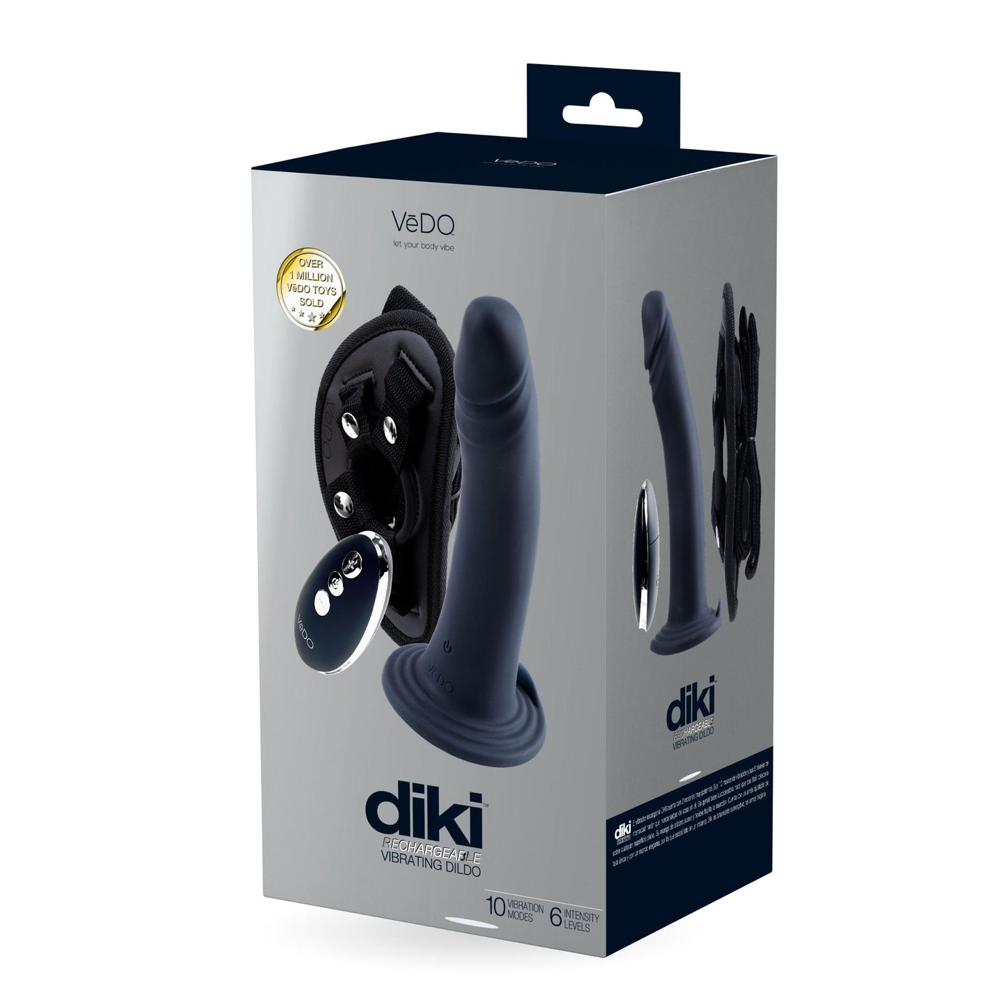 Diki Rechargeable Vibrating Dildo With Harness - Just Black