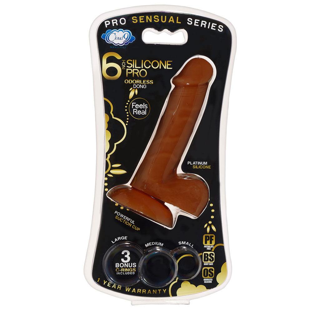 Pro Sensual Premium Silicone 6 Inch Dong With 3 Cockrings - Brown