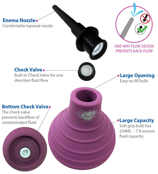 Health and Wellness Deluxe Enema Douche Non- Backflow One-Way Valve - 7.9 Fl. Oz. - Plum