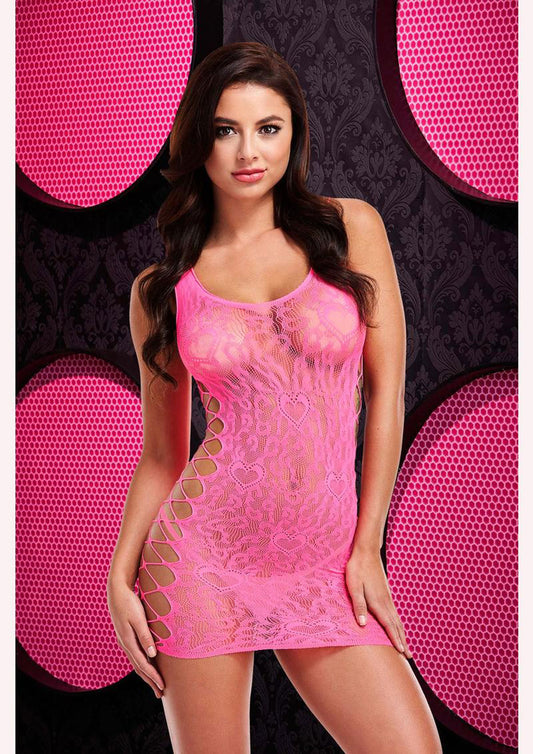 Leopard Lace Mini Dress - One Size - Pink