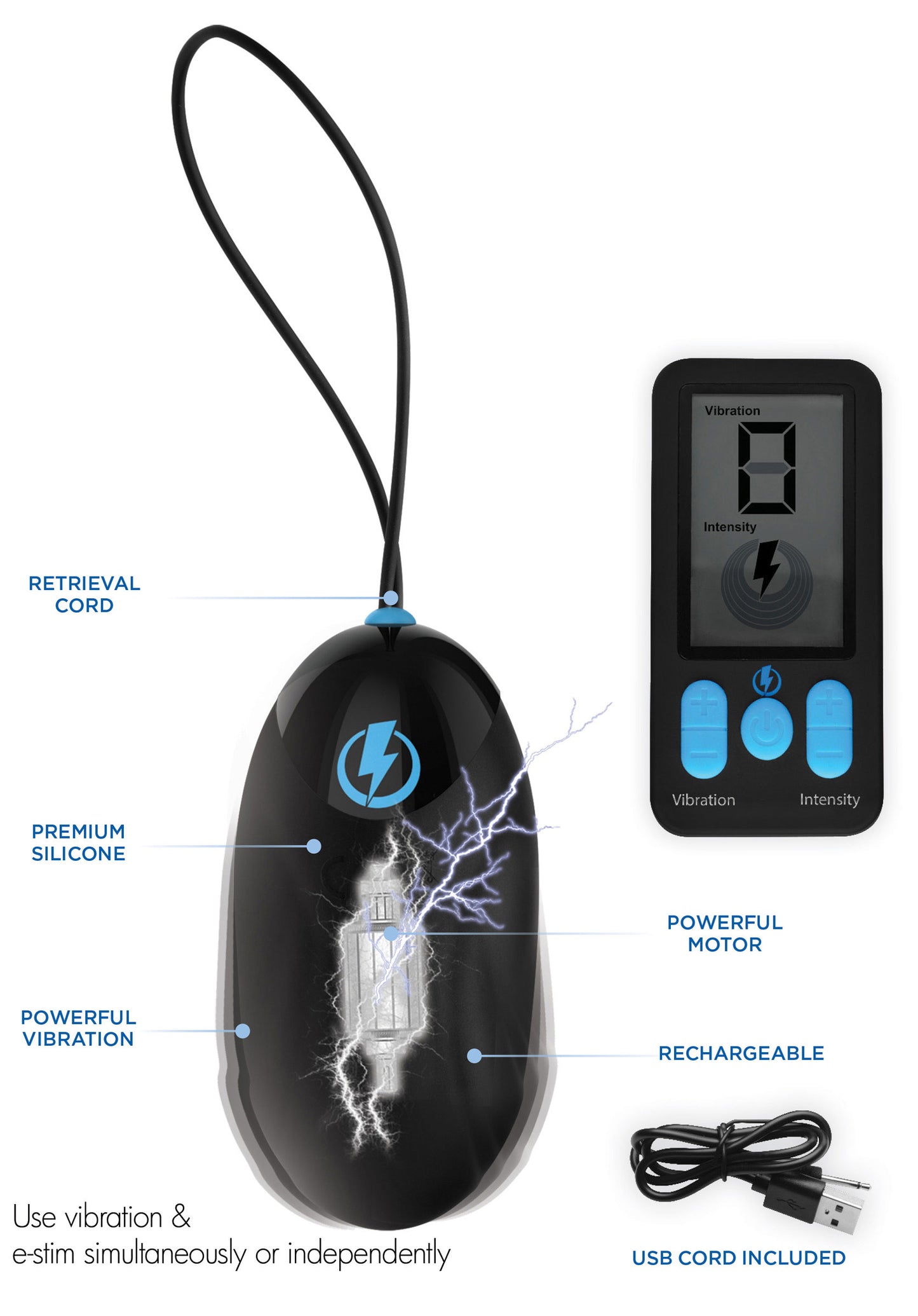 E-Stim Pro Silicone Vibrating Egg With Remote Control - Black