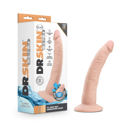 Dr Skin Glide 7.5 Self Lubricating Dildo Vanilla "