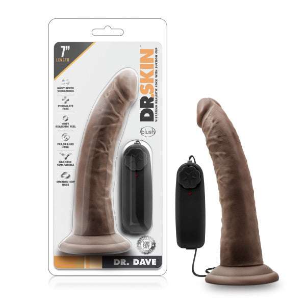 Dr Skin Dr Dave 7in Vibrating Cock W/ Suction Cup Chocolate