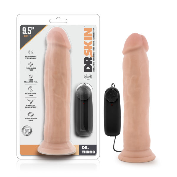 Dr Skin Dr Throb 9.5in Vibrating Cock W/ Suction Cup Vanilla