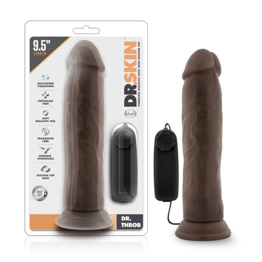 Dr Skin Dr Throb 9.5in Vibrating Cock W/ Suction Cup Chocolate