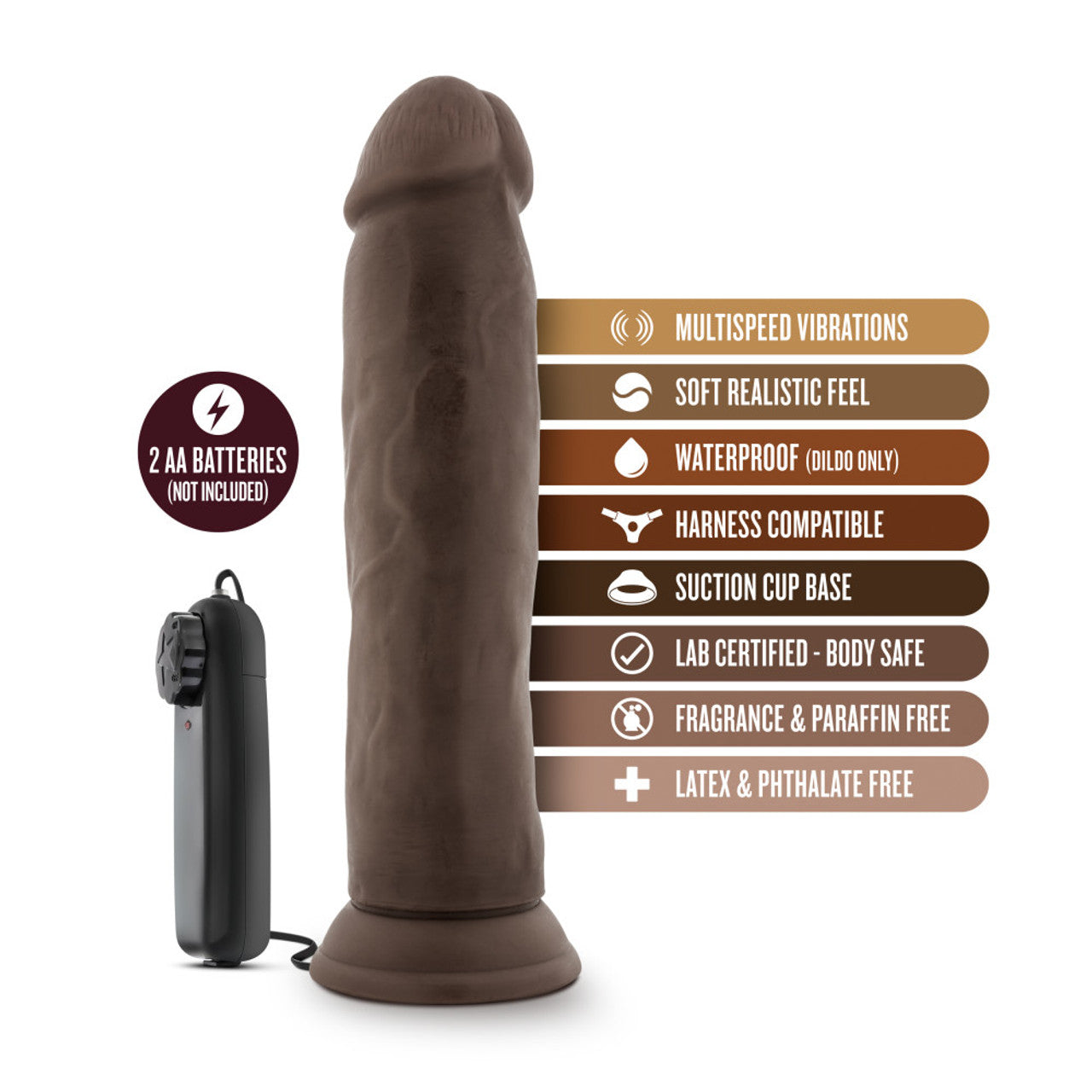 Dr Skin Dr Throb 9.5in Vibrating Cock W/ Suction Cup Chocolate