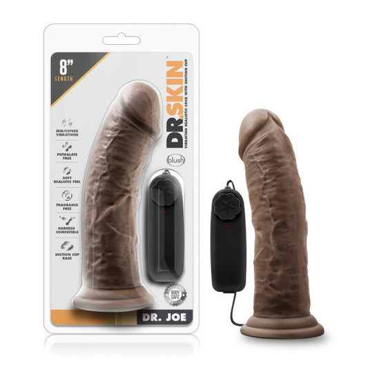 Dr Skin Dr Joe 8in Vibrating Cock W/ Suction Cup Chocolate