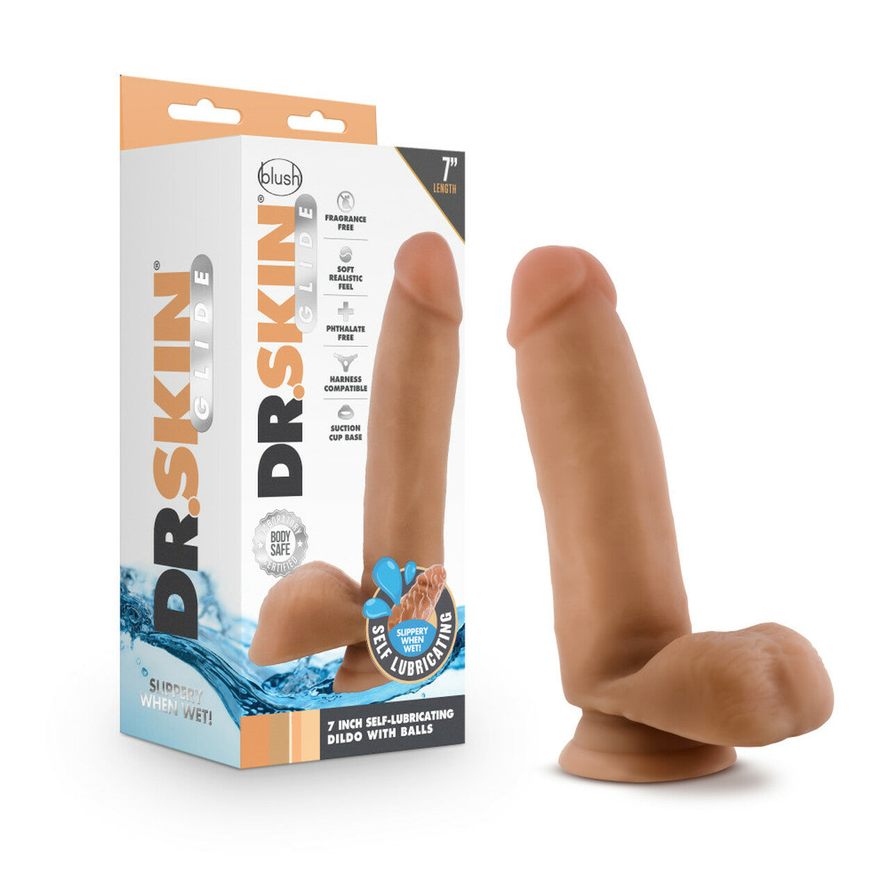 Dr Skin Glide 7in Self Lubricating Dildo Mocha