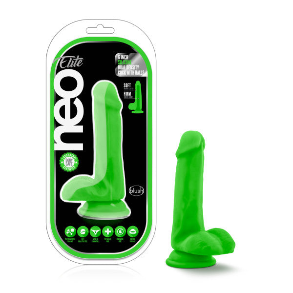 Neo Elite 6in Silicone Dual Density Cock W/ Balls Neon Green