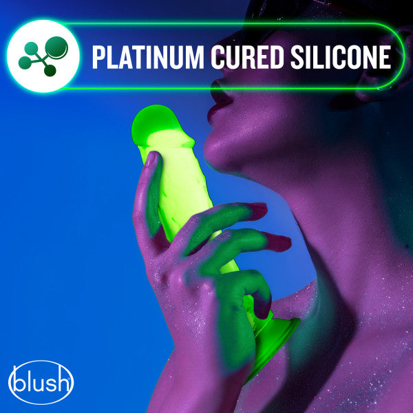 Neo Elite Glow In The Dark 7.5 In Silicone Dual Density Cock W/ Balls Neon Green