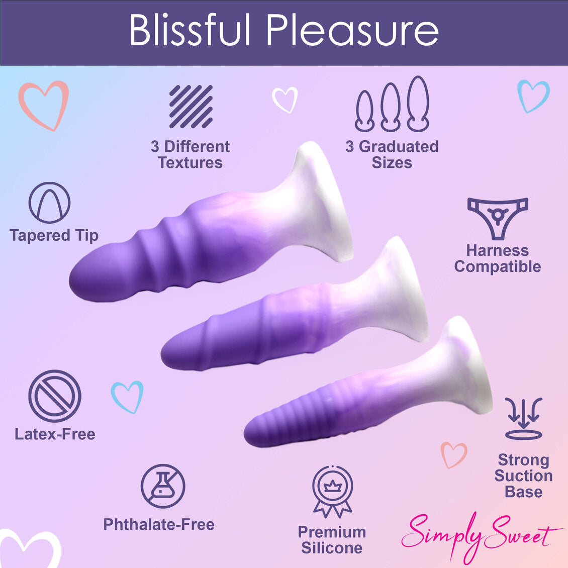 Simply Sweet Silicone Butt Plug Set Purple