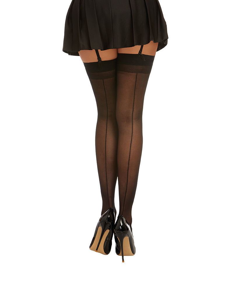 Sheer Thigh High W/ Back Seam Black O/s