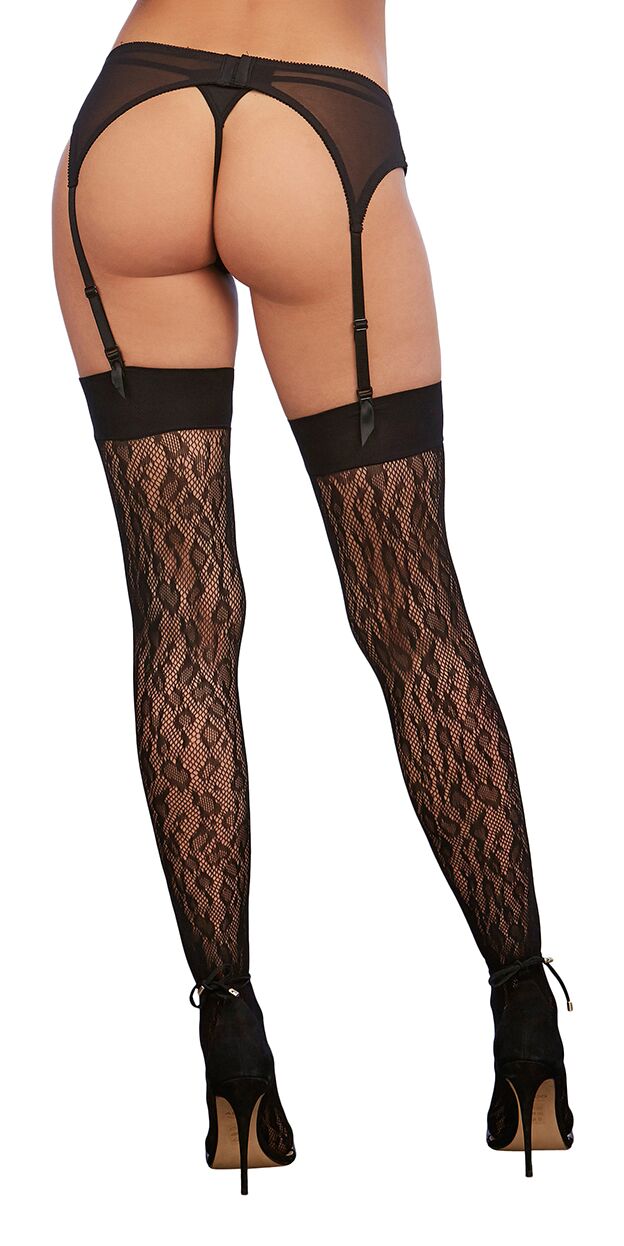 Leopard Fishnet Thigh High Black O/s