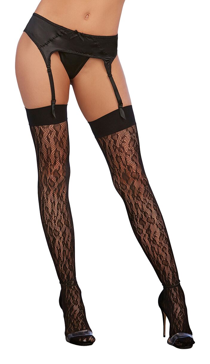 Leopard Fishnet Thigh High Black O/s