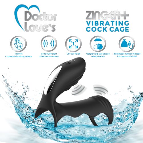 Doctor Love Zinger+ Vibrating Rechargeable Cock Cage Black