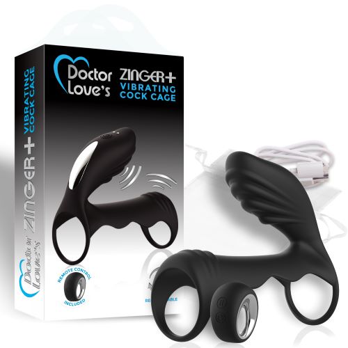 Doctor Love Zinger+ Vibrating Rechargeable Cock Cage W/ Remote Black