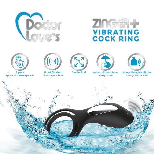 Doctor Love Zinger+ Vibrating Rechargeable Cock Ring W/ Remote Black