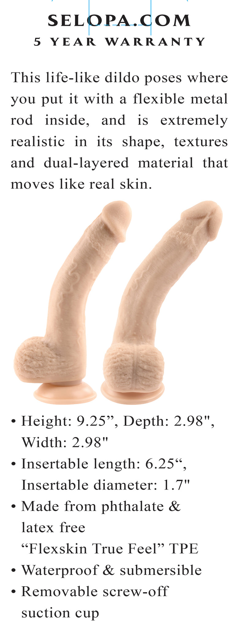 Selopa 7 In Natural Feel Flexskin Dildo Light