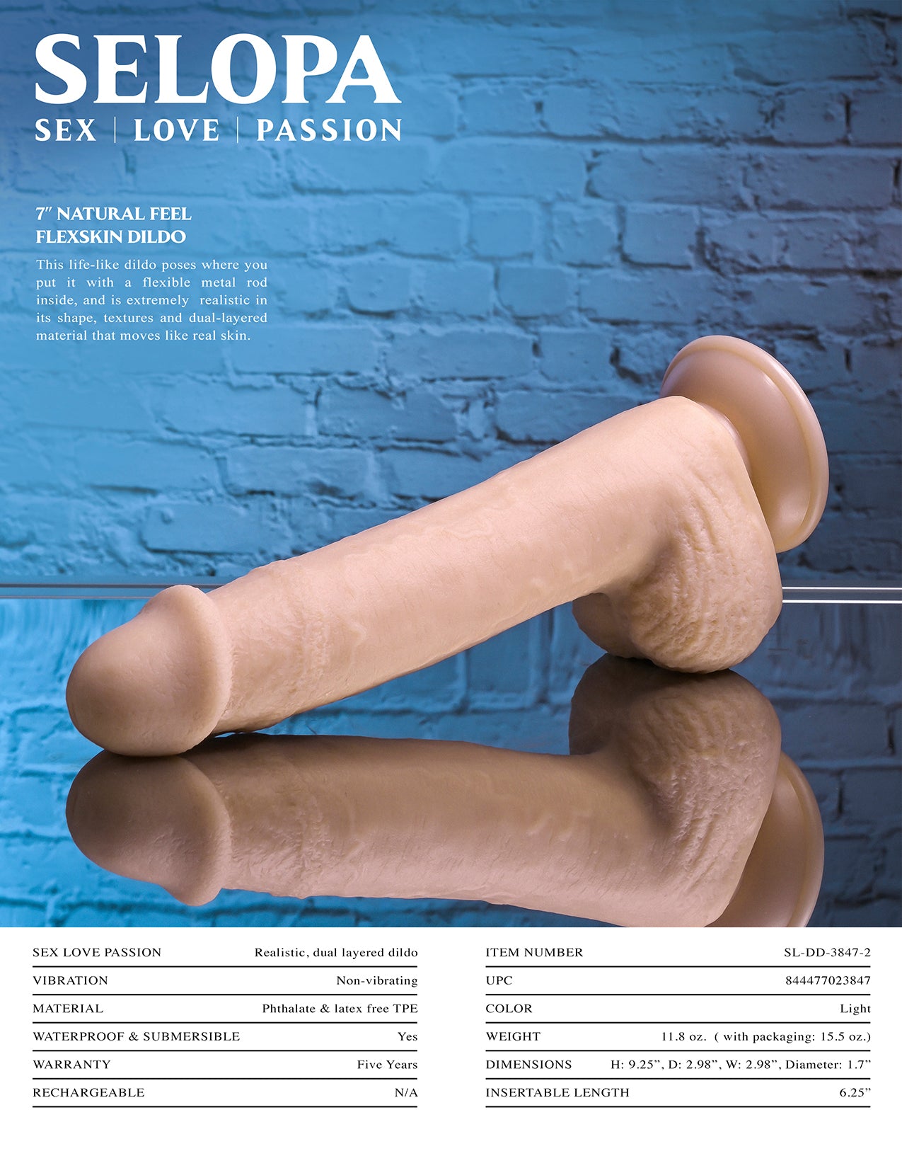 Selopa 7 In Natural Feel Flexskin Dildo Light