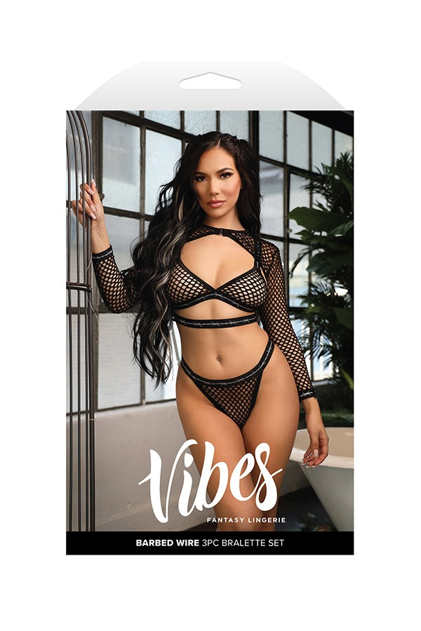 Vibes Barbed Wire 3pc Net Bralette Set L/xl