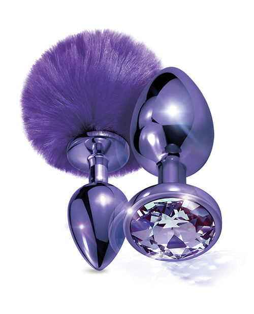 Nixie Metal Butt Plug Set Pom Pom & Jewel Purple Metallic