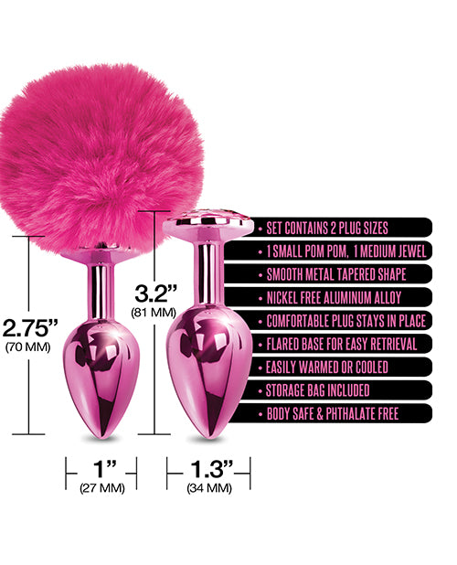 Nixie Metal Butt Plug Set Pom Pom & Jewel Pink Metallic