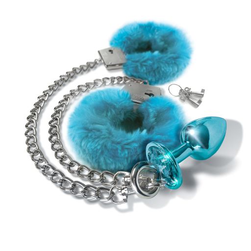 Nixie Metal Plug & Furry Cuff Set Blue Metallic