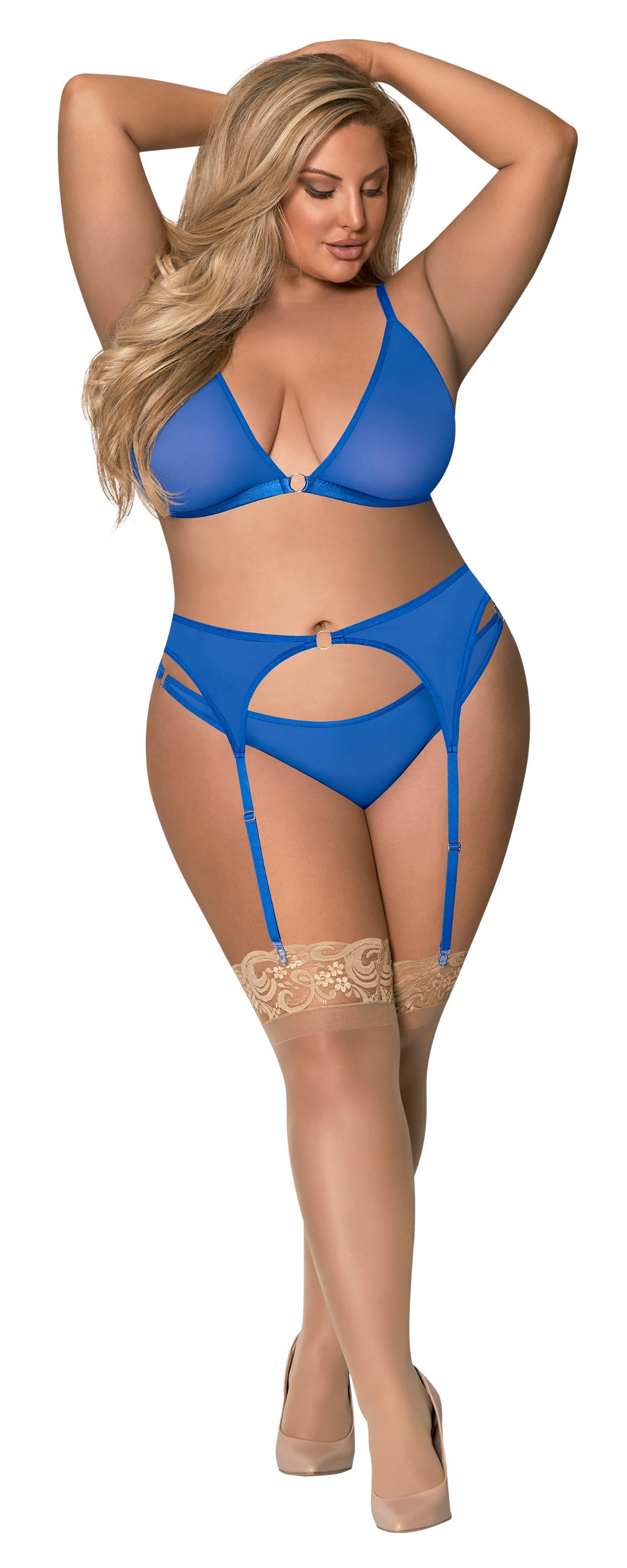 Sassy Bra Garter & Rouched Panty Cobalt 2xl