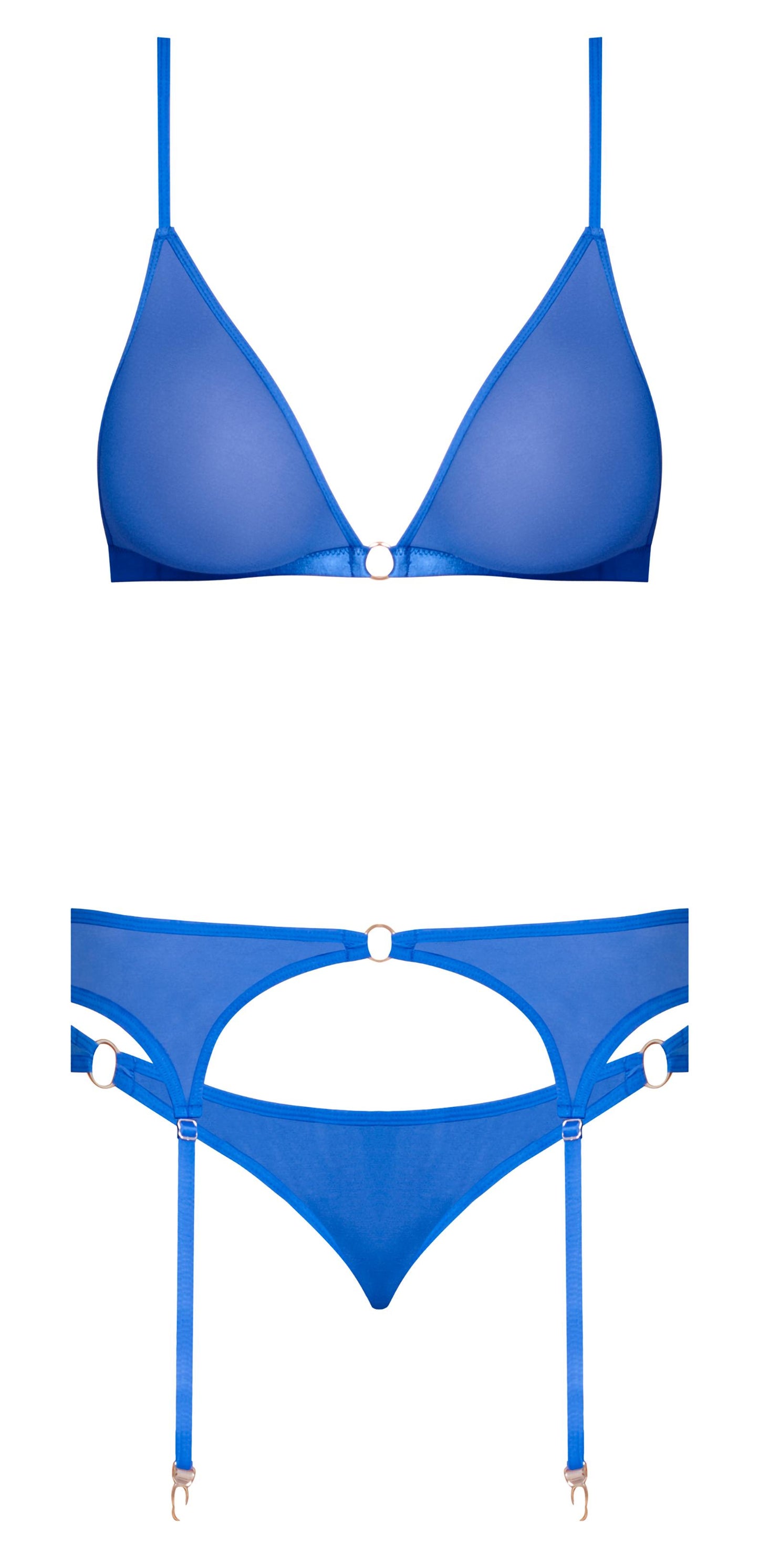 Sassy Bra Garter & Rouched Panty Cobalt L/xl