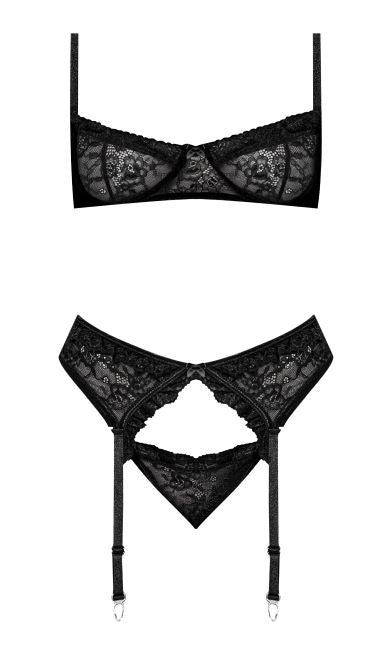 Ooh La Lace Demi Bra Garter & Tanga Black 2xl