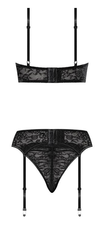 Ooh La Lace Demi Bra Garter & Tanga Black 2xl