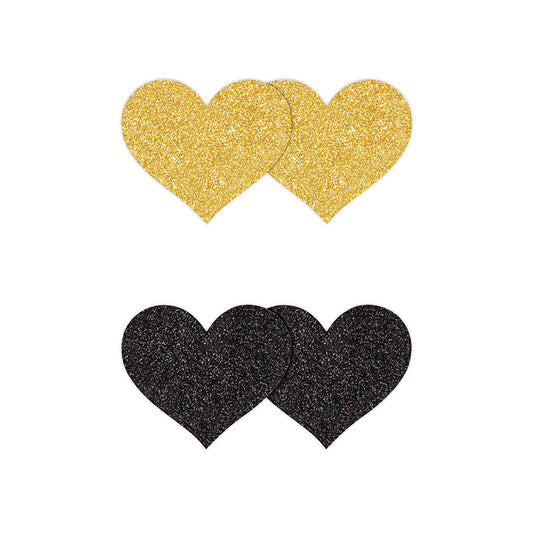 Pretty Pasties Glitter Hearts Black/gold 2 Pair