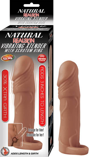 Natural Realskin Vibrating Xtender W/ Scrotum Ring Brown