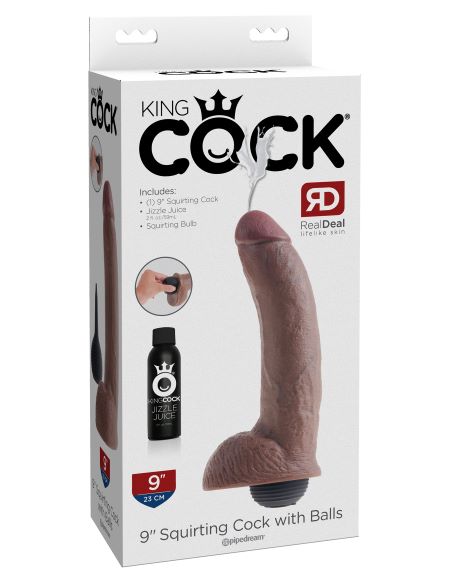 King Cock 9 In Squirting Cock W/ Balls Brown