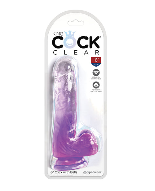 King Cock Clear 6in W/ Balls Purple