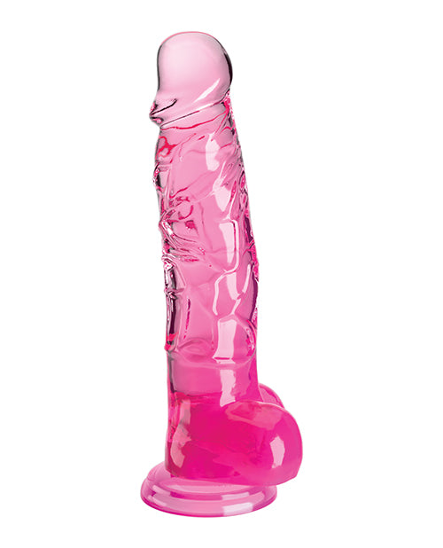 King Cock Clear 8in W/ Balls Pink