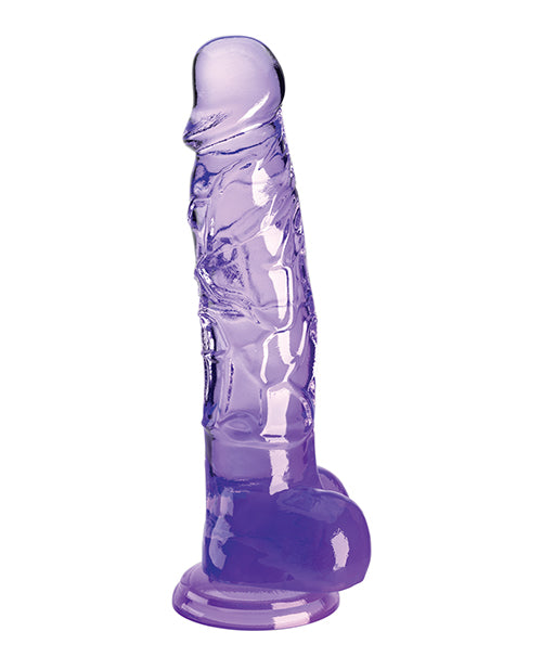 King Cock Clear 8in W/ Balls Purple