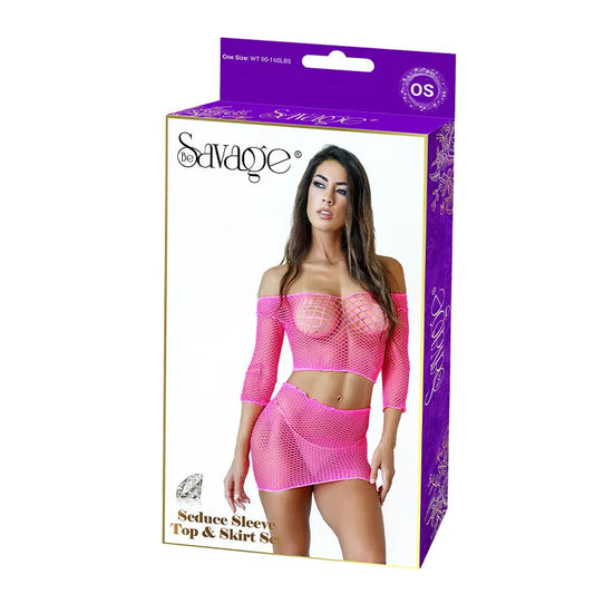 Seduce Sleeve Top & Skirt Set Pink