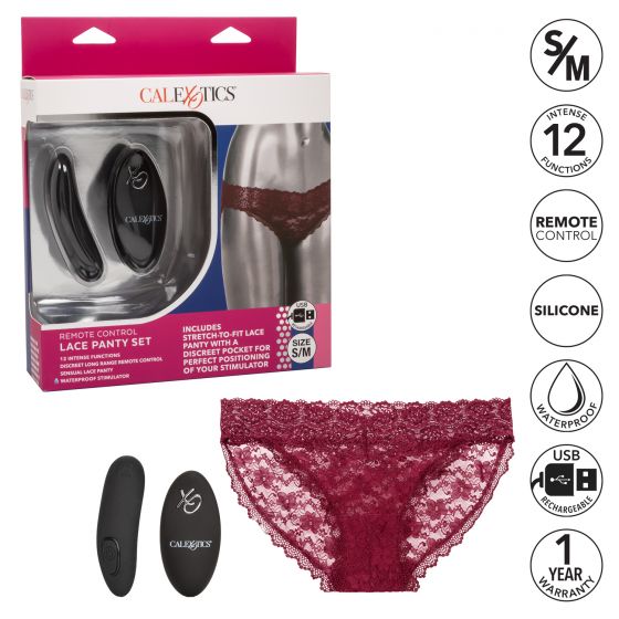 Remote Control Lace Panty Set S/m Burgundy