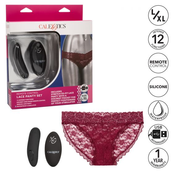 Remote Control Lace Panty Set L/xl Burgundy