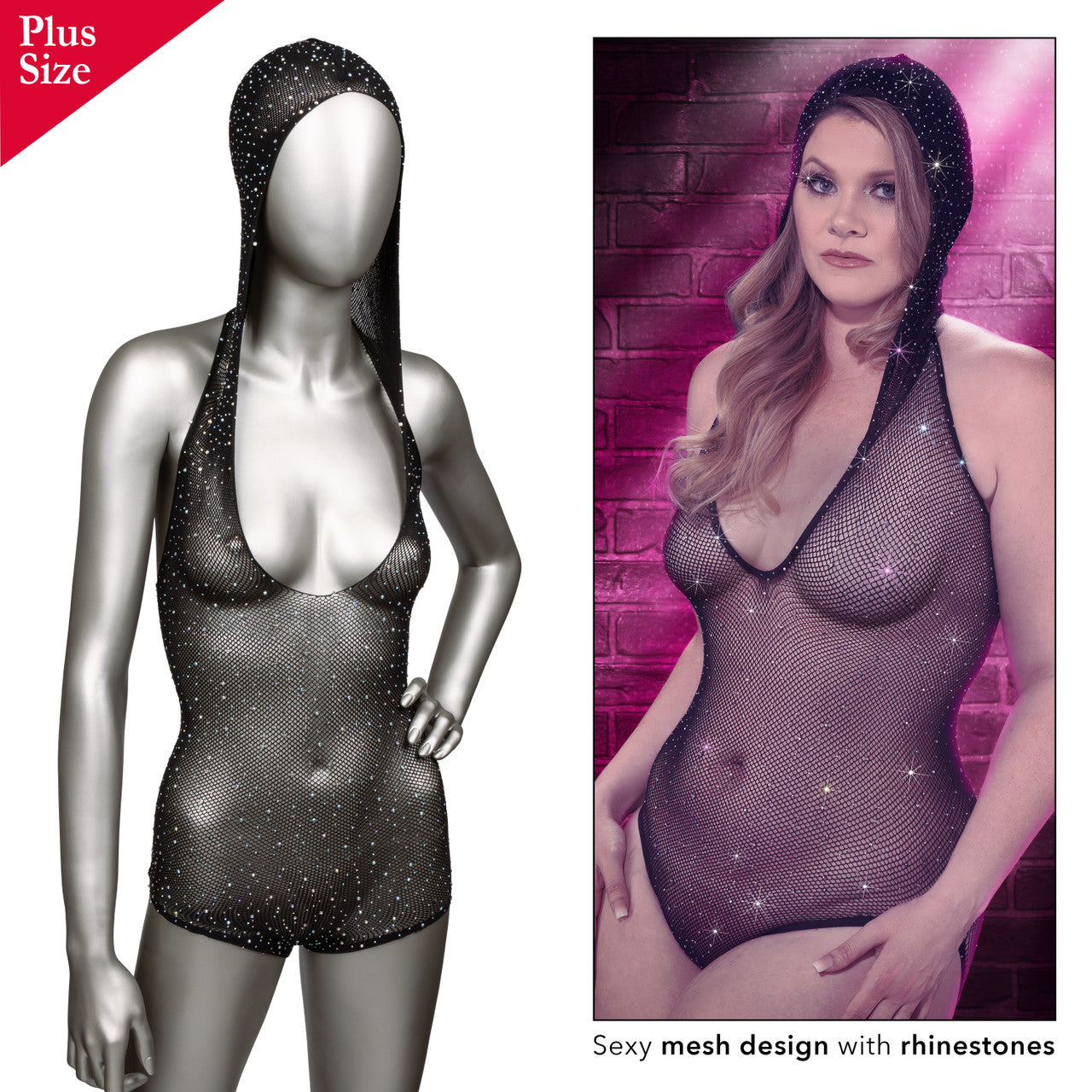 Radiance Plus Size Hooded Deep V Body Suit