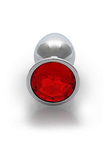 Round Gem Butt Plug Small Silver Ruby Red