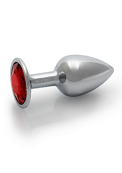 Round Gem Butt Plug Small Silver Ruby Red