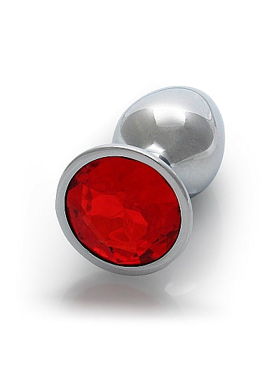 Round Gem Butt Plug Small Silver Ruby Red