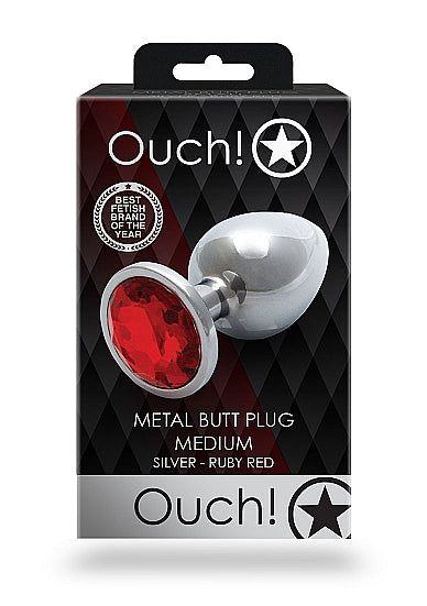 Round Gem Butt Plug Medium Silver Ruby Red