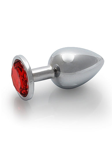 Round Gem Butt Plug Medium Silver Ruby Red