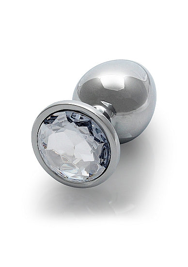 Round Gem Butt Plug Medium Silver Diamond