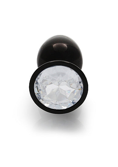 Round Gem Butt Plug Small Gunmetal Diamond